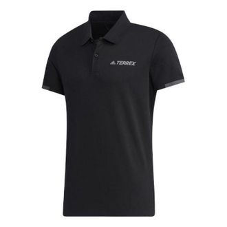 adidas Solid Color Alphabet Printing Short Sleeve Black Polo Shirt GL6826