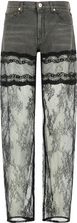Blumarine Grey And Black Denim And Lace Jeans