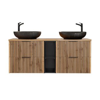 Petits Meubles Mueble lavabo 2 compartimientos estratificado marr&oacute;n negro