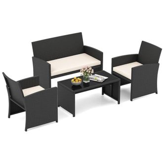 Costway Costway 4PCS Patio Rattan Conversation Set Wicker Loveseat Armchairs w/Cushion