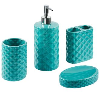 Beliani Beliani - Conjunto De Accesorios De Ba&ntilde;o De Dolomita Azul Turquesa Dispensador Jabonera Recipiente Moderno Guatire