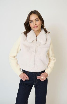 Central Park West Gia Cropped Fur Sweater in Ivory at Nordstrom, Size X-Small