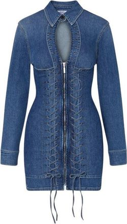 Liu Jo Fitted Short Denim Dress With Cut-Out And Lace-Up Detail