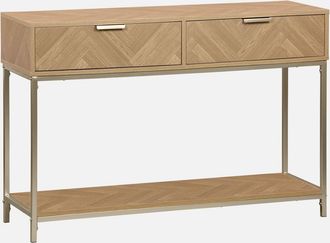 Sweeek Sweeek - Consola De Madera Con Efecto Espiga Y 2 Cajones, 110cm, Budapest, Natural, 110x35x75 Cm