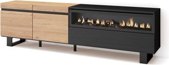 Skraut Home Mueble tv efecto madera roble y negro 200x35x57 chimenea efecto fuego