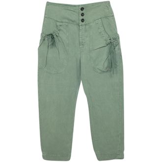 Isabel Marant Etoile Ruched Pocket Cargo Trousers in Green Linen