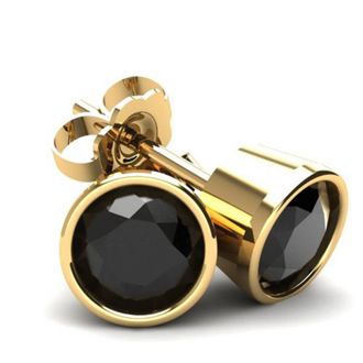 Pompeii3 33Ct Round Brilliant Cut Heat Treated Black Diamond Stud Earrings in 14K Gold Round Bezel Setting
