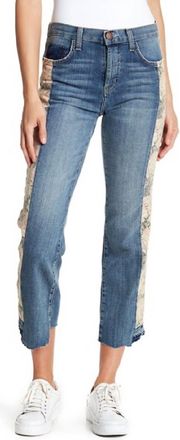 Current Elliott Uneven Seemed Original Straight Floral Jeans In Blue