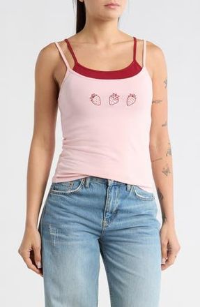 Vinyl Icons Strawberry Embroidered Layered Tank in Pink at Nordstrom Rack, Size X-Small