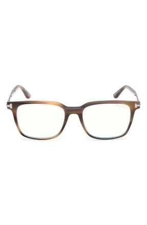 Tom Ford 53mm Square Optical Glasses in Warm Beige Havana/gunmetal at Nordstrom