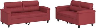 vidaXL Vidaxl - Juego De Sof&aacute;s Con Cojines 2 Piezas Cuero Sint&eacute;tico Rojo Tinto