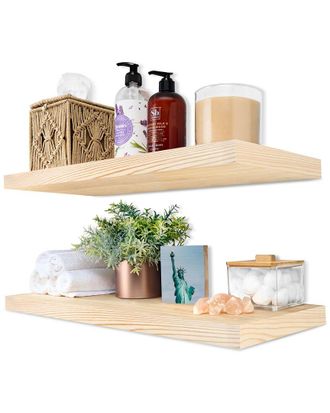 Sorbus Set Of 2 24In Natural Solid Wood Floating Shelves