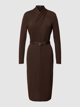 Lauren Ralph Lauren Knielanges Kleid in Wickel-Optik Modell KEESAM in Dunkelbraun, Gr&ouml;&szlig;e 44