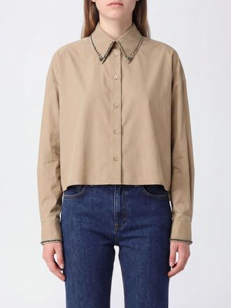 Fabiana Filippi Camicia in cotone a maniche lunghe con collo gioiello e strass