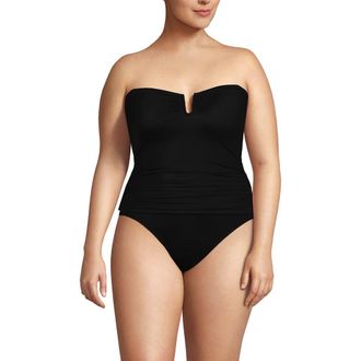 Lands End Slender Bandeau U-Wire Tankini Swimsuit Top in Black at Nordstrom, Size 20W