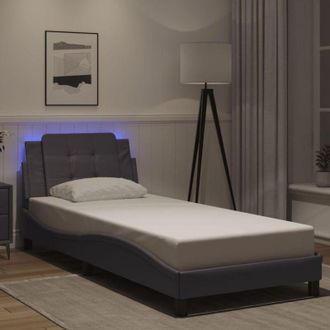 vidaXL Vidaxl - Estructura De Cama Con Luces Led Cuero Sint&eacute;tico Gris 80x200 Cm