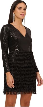 Adrianna Papell Womens Sequin Fringe Cocktail Dress in Black