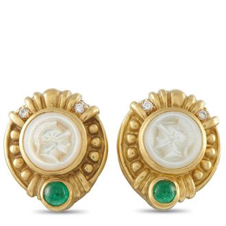 Judith Ripka Pre-Owned Judith Ripka 18K Yellow Gold Diamond, Emerald, and Mother of Pearl Clip On Earrings JR11 060526