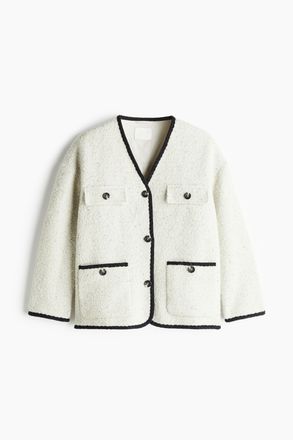H&M Boucl&eacute;jacke mit V-Ausschnitt - Weissmeliert