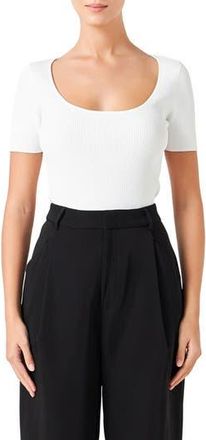 endless rose Short Sleeve Ribbed Sweater in White at Nordstrom Rack, Size X-Small