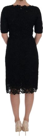 Dolce & Gabbana Womens Black Floral Ricamo Sheath Dress Cotton