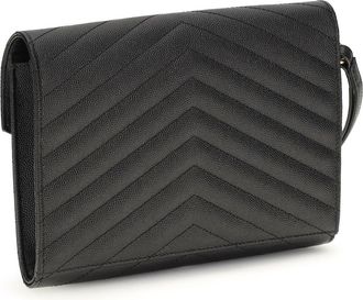 Saint Laurent Womens Leather Clutch Black Calf Make Up Bags