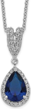 Diamond2Deal Sterling Silver Lab Created Dark Blue Spinel and Cubic Zirconia Teardrop Halo Necklace 18