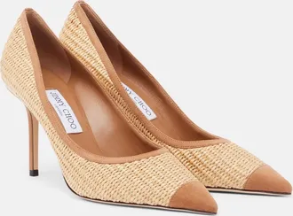 Jimmy Choo London Love suede-trimmed raffia pumps