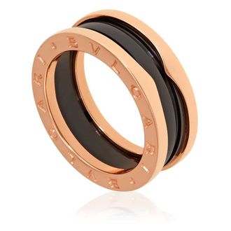 Bulgari B.Zero1 18K Rose Gold And Black Ceramic 2-Band Ring, Brand Size 53 (US Size 6.5)