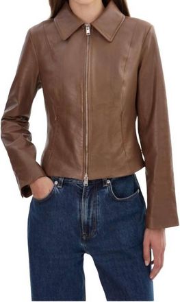 LaMarque Sally Leather Biker Jacket In Tan Heather Grey