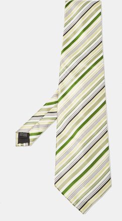 HUGO BOSS Boss By Hugo Boss Green/yellow Diagonal Striped Silk Traditional Tie