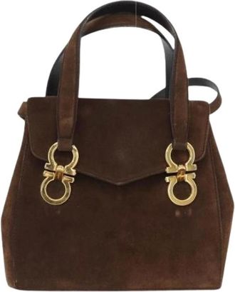 Ferragamo Pre-owned Handbags, female, Brown, Size: ONE SIZE Pre-owned Suede Handbag