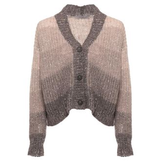 D.exterior Cardigan met pailletten en V-hals - Dames - Truien - Bruin - Maat: XS Zijde
