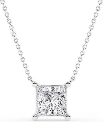 Grown Brilliance 1 Carat Princess Lab Grown Diamond Pendant Necklace in Sterling Silver, 18 Inches, G Color, SI Clarity, Gift Box Included