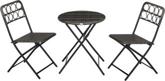 OUTSUNNY 3 PCS Folding Rattan Wicker Bistro Set - Coffee Table Set - Grey | TJ Hughes