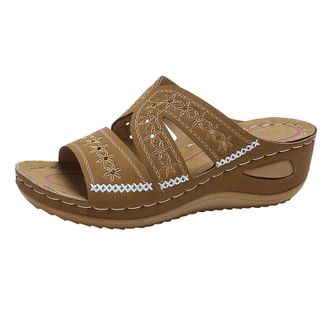 Generic Summer Sandals for Women Comfortable Wedge Sandals Leather Open Toe Slides with Arch Support Ladies Dressy Platform Sandal for Casual Walking Outdoor 