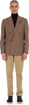 Lardini Double-Breasted Houndstooth Wool Jacket
