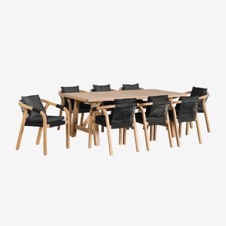 Sklum Sklum - Set De Mesa Rectangular (200x100 Cm) Y 8 Sillas De Jard&iacute;n En Madera De Acacia Dubai