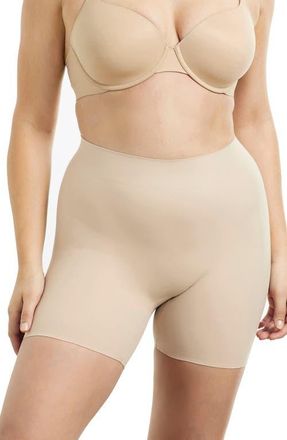 Miss Perfect Sleek Essentials Mid Thigh Shaping Shorts in Warm Beige at Nordstrom, Size Xx-Large