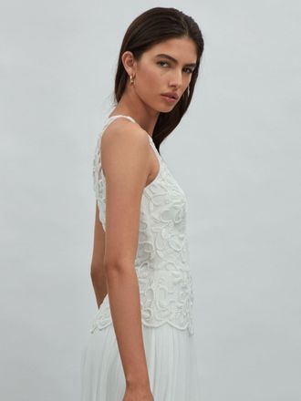 Raishma Womens Cream Embellished High Neck Maxi Dress, Size: 12