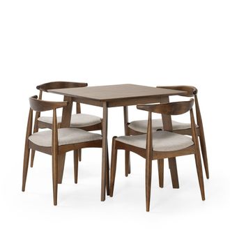 HOMN Juego de mesa 80x80 cm y 4 sillas de comedor color nogal