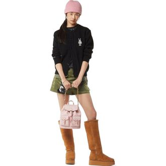 MCM Aren Drawstring Backpack in Maxi Monogram Leather in Lotus Pink at Nordstrom