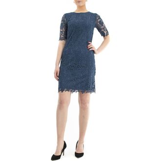 Nina Leonard Jewel Neck Lace Dress in Blue Moon at Nordstrom Rack, Size Medium
