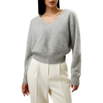 LilySilk Cropped V-Neck Cashmere Sweater for Women in Light Gray at Nordstrom, Size Medium