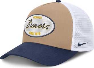 Nike Milwaukee Brewers Rise Nike Mens MLB A-Frame Trucker Adjustable Hat in Brown | NB1F0JOZMZB-G3T