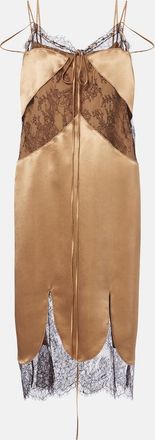 Ferragamo Lace-trimmed satin midi dress