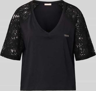 Liu Jo T-Shirt mit Spitze und Logo-Stitching in Black, Gr&ouml;&szlig;e XXL