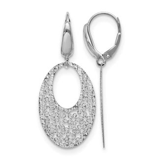 Diamond2Deal 14K White Gold Polished and Textured Floral Drop Dangle Earrings