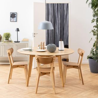 Furniture To Go Roxby Oak Table 105x76cm with 4 Roxby Oak Dining Chairs in Brown | Size: 105x76 cm