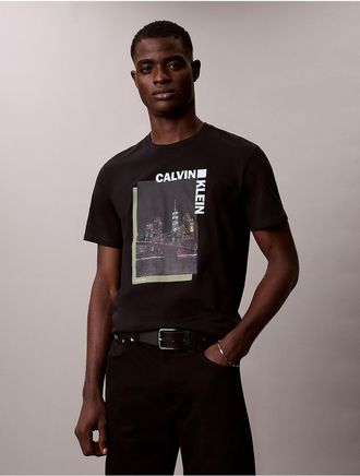 Calvin Klein Jeans Calvin Klein Mens City Night Logo Graphic Classic T-Shirt - Black - 2XL